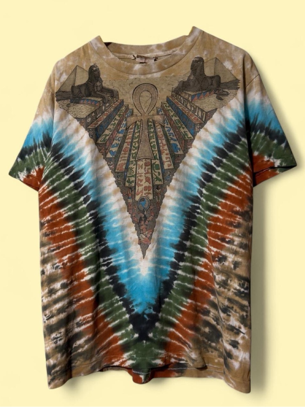 90s Vintage Large Tie Dye Egyptian Ankh multicoloured T-shirt